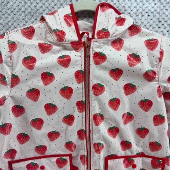 Tahari Rain Jacket Girls 6 Pink Strawberries Full Zip Hoodie Pockets - Picture 3 of 10
